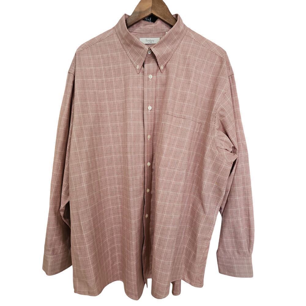 Turnbury Men's Glen Check Button-Down Shirt Red Size XXL